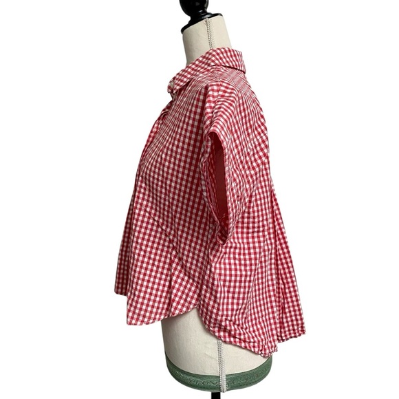 Weekday Stella Gingham Blouse XS Red White Check Cropped Boxy Cotton Shirt - Picture 7 of 14